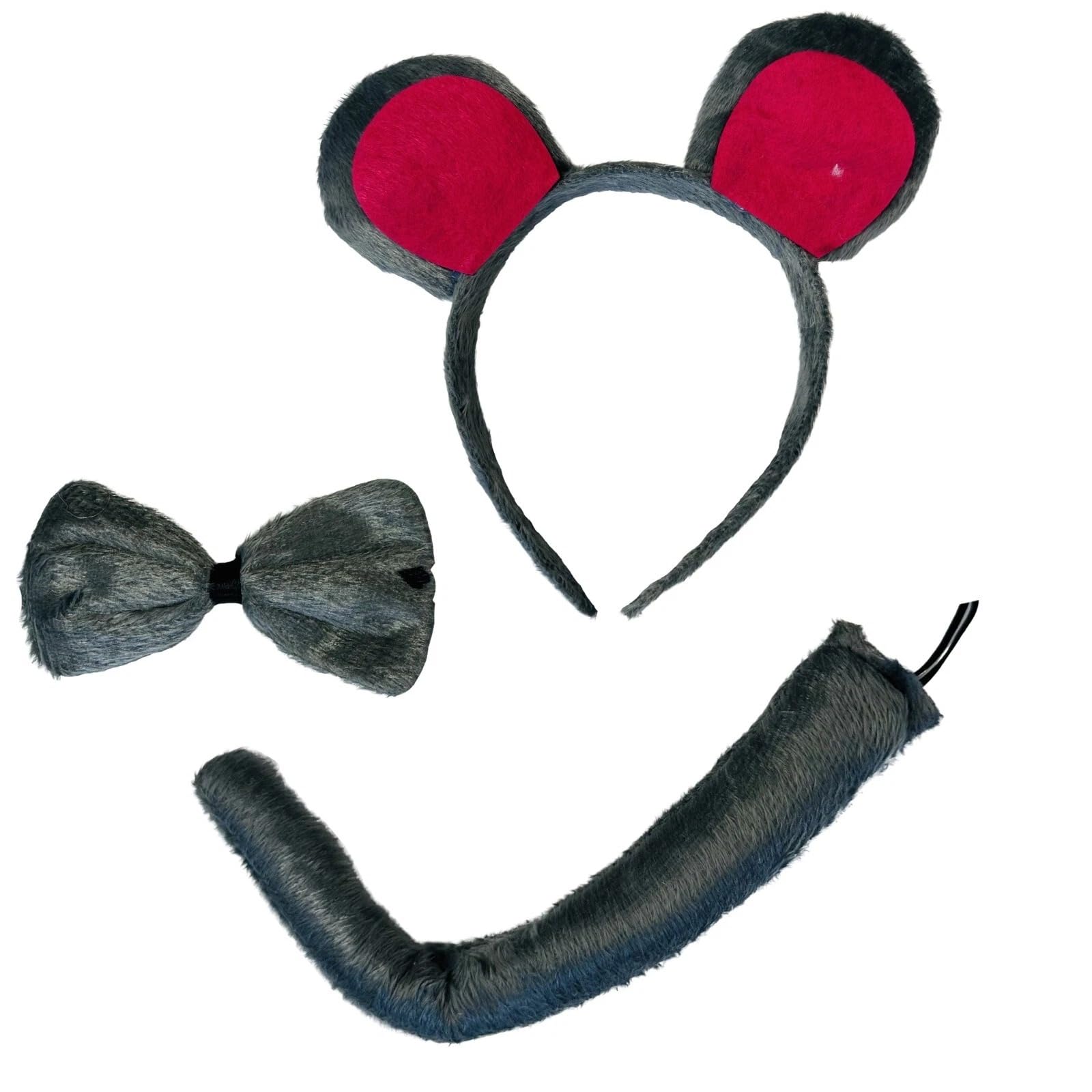 Lizzy Mouse Fancy Dress Accessories Set, Black Mouse Ears Headband with Red Inner Ears, Matching Bow Tie and Tail, Animal Costume Accessories for Halloween and Cosplay — image 1