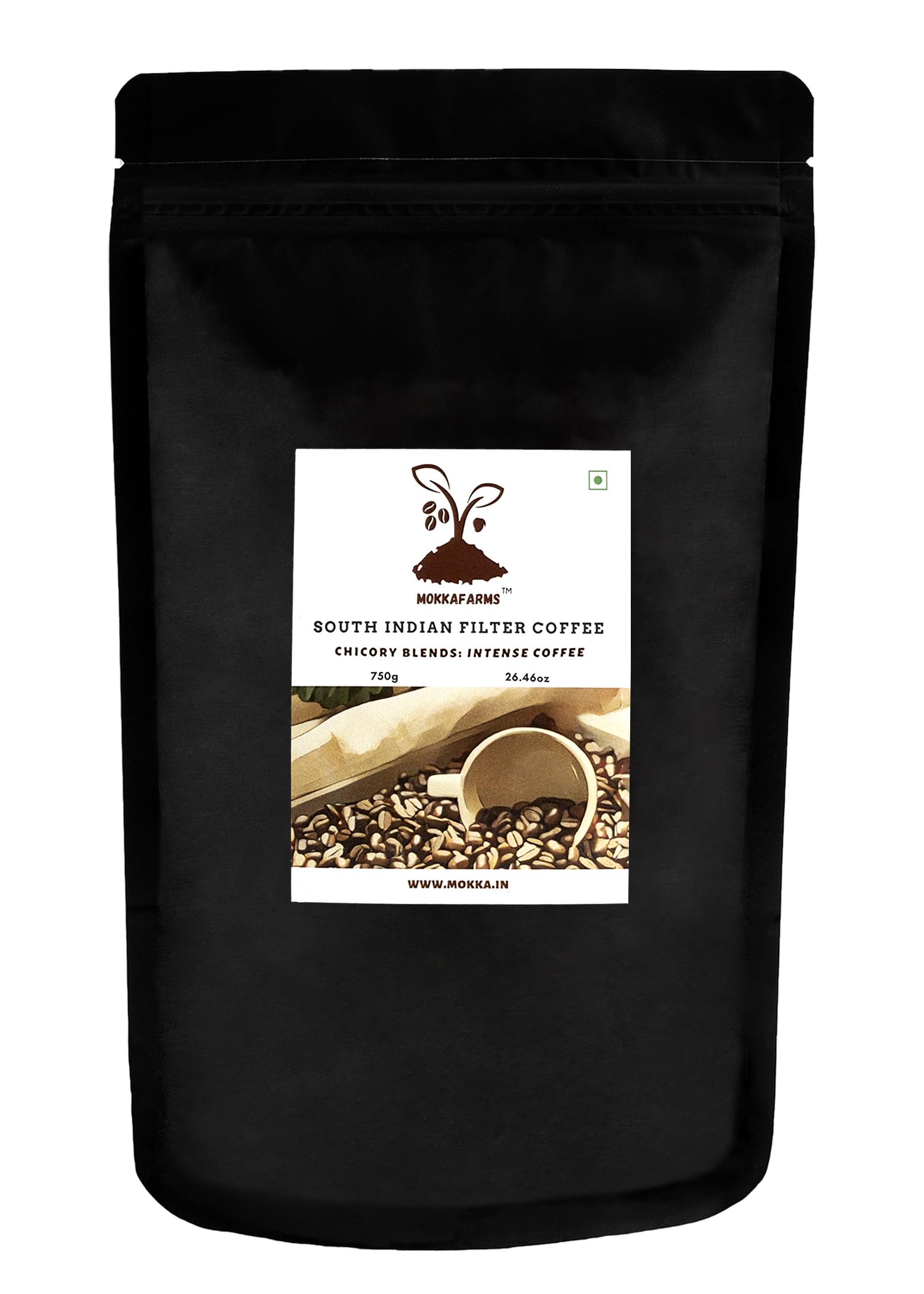 MokkaFarms Traditional South Indian Filter Coffee 750g - Intense Coffee | 60% Coffee, 40% Chicory | Freshly Roast & Ground, Strong & Flavourful | Farm to Fork | One-way Valve Zip-lock Bag | (B0CKXLX7PX) Amazon Price History, Amazon Price Tracker