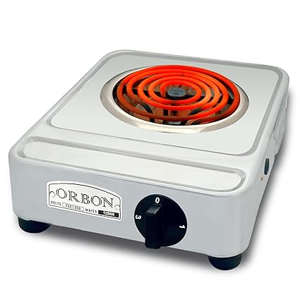 ORBON Bangalore Heavy Duty 1250 Watts Electric Coil Cooking Stove | Electric Cooking Heater | Induction Cooktop | G Coil Hot Plate Cooking Stove | Works With All Metal Utensils & Cookwares (Silver)