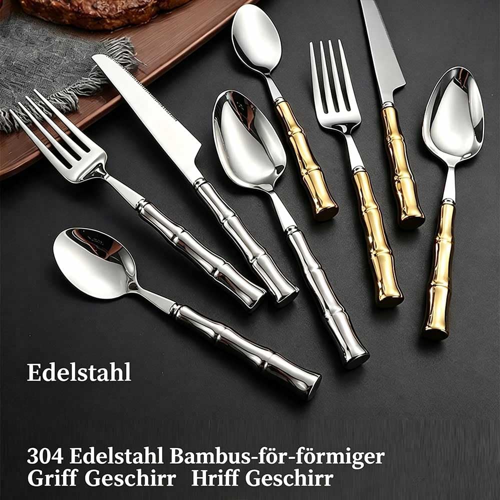 84-teiliges Edelstahl Besteckset für 12 Personen, 7-teilig pro Person, Komplett & Vielseitig golden