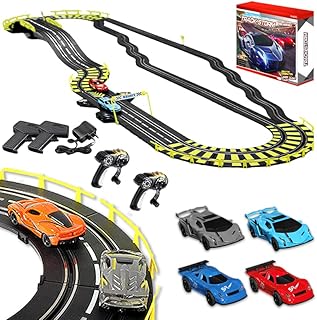 Fulercni 2 in 1 Slot Car Race Car Track Sets,Electric/Hand Shake Two Modes Racing Tracks,4 1:43 Slot Cars and 2 Electric Controllers and 2 Hand Shake Controllers Set, Gift Toys for Children Age 6-12