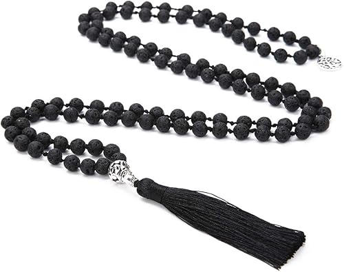 BALIBALI Collar de 108 cuentas de mala piedras semipreciosas collar de meditación con 108 nudos a mano collar de borla con cuentas de Japa Mala con