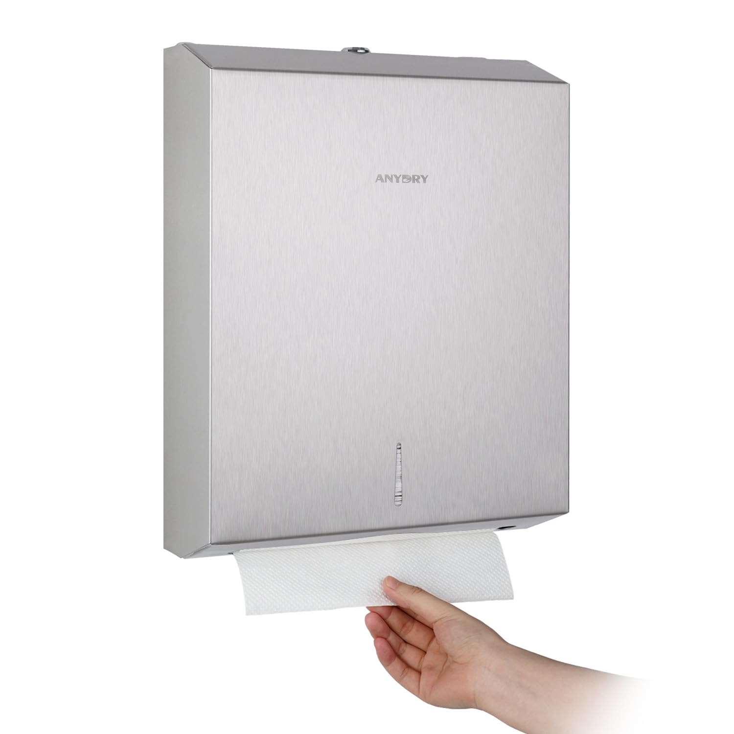anydry Distributeur de Serviettes en Papier Commercial monté sur Mur – Capacité de 400 Feuilles, INOX Brossé, verrouillable,multifold/Z-Fold (Taille pliée ≤ 27 cm x 10 cm) Brossé