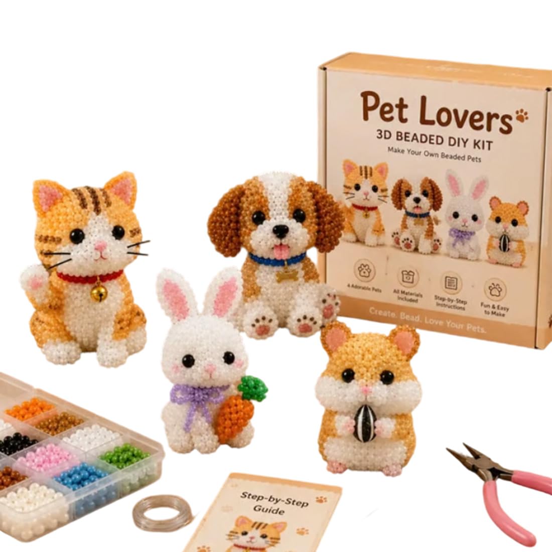 Mini 3D Beaded Creature Craft Kit, DIY Pet Bead Art Set with Tools