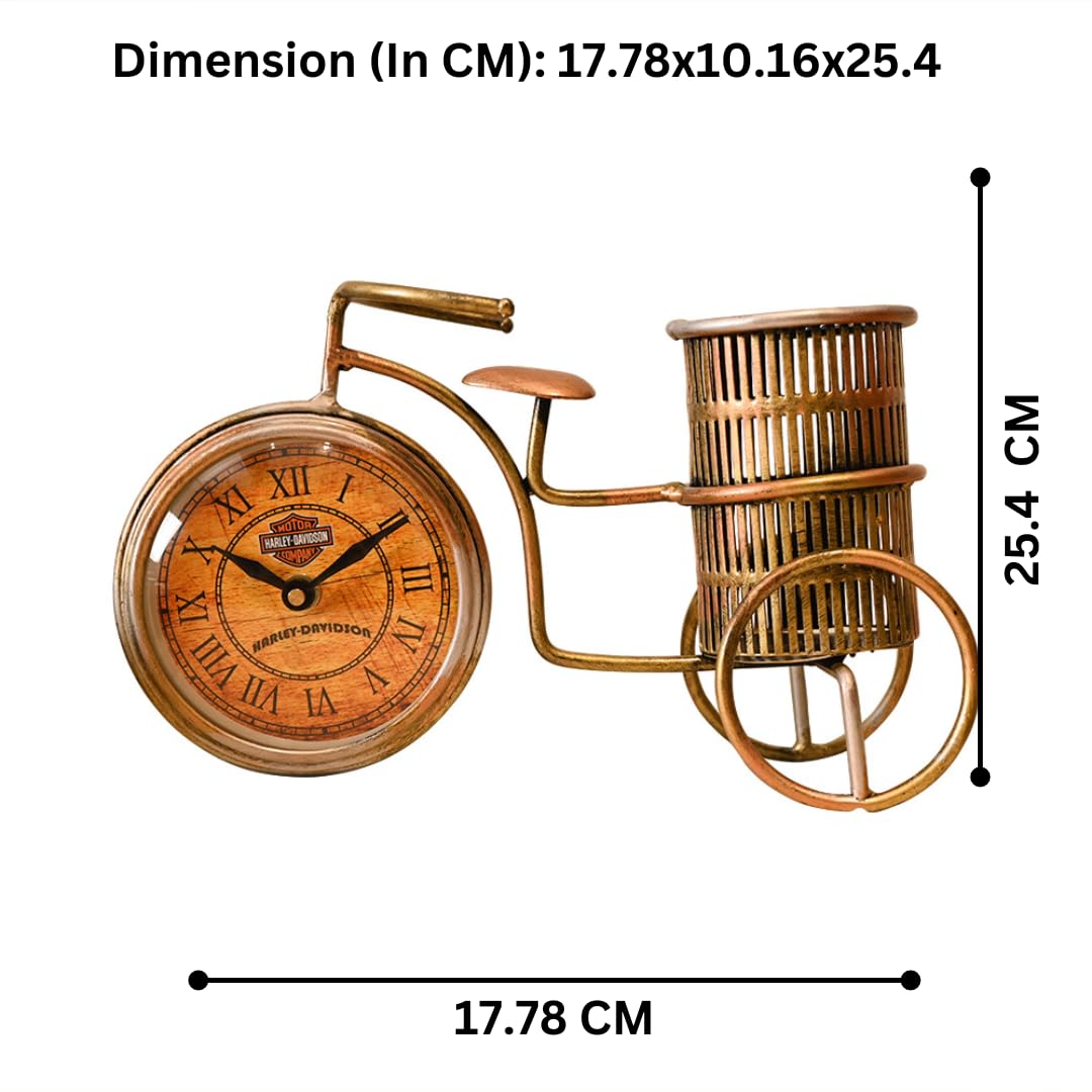 Vintage Style Bicycle Shaped Table Clock with Pen Holder | Retro