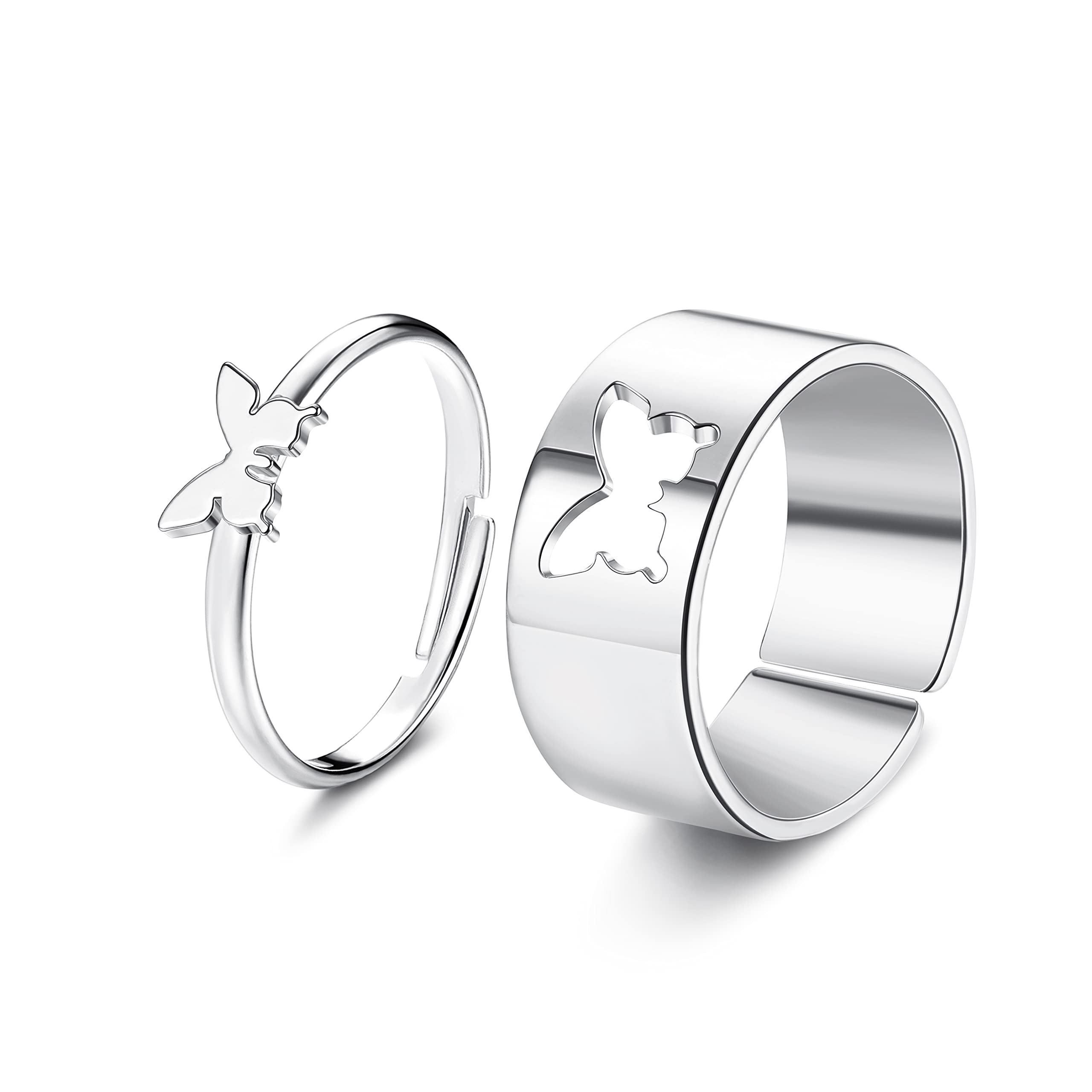 Jewenova2Pcs Butterfly Rings for Women, Gold Plated Matching Friendship Ring, Cute Trendy Dainty Rings Set for Couples, Funky Butterfly Jewelry,