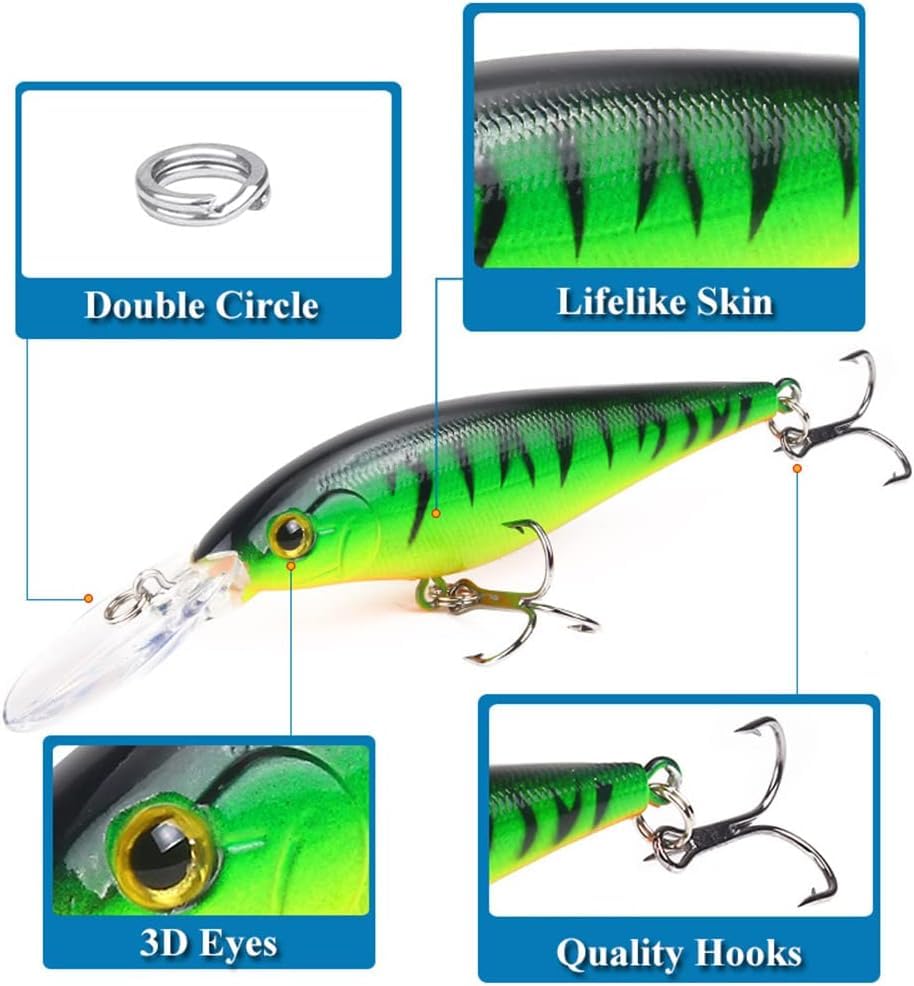 Bolivia's Balık Yemi, 10 Adet Yapay Balık Yemi Seti, Derin Dalış Yapabilen Crank Bait, 3D Gözlü Wobbler Yemler, Tatlı ve Tuzlu Su Balıkçılığı İçin