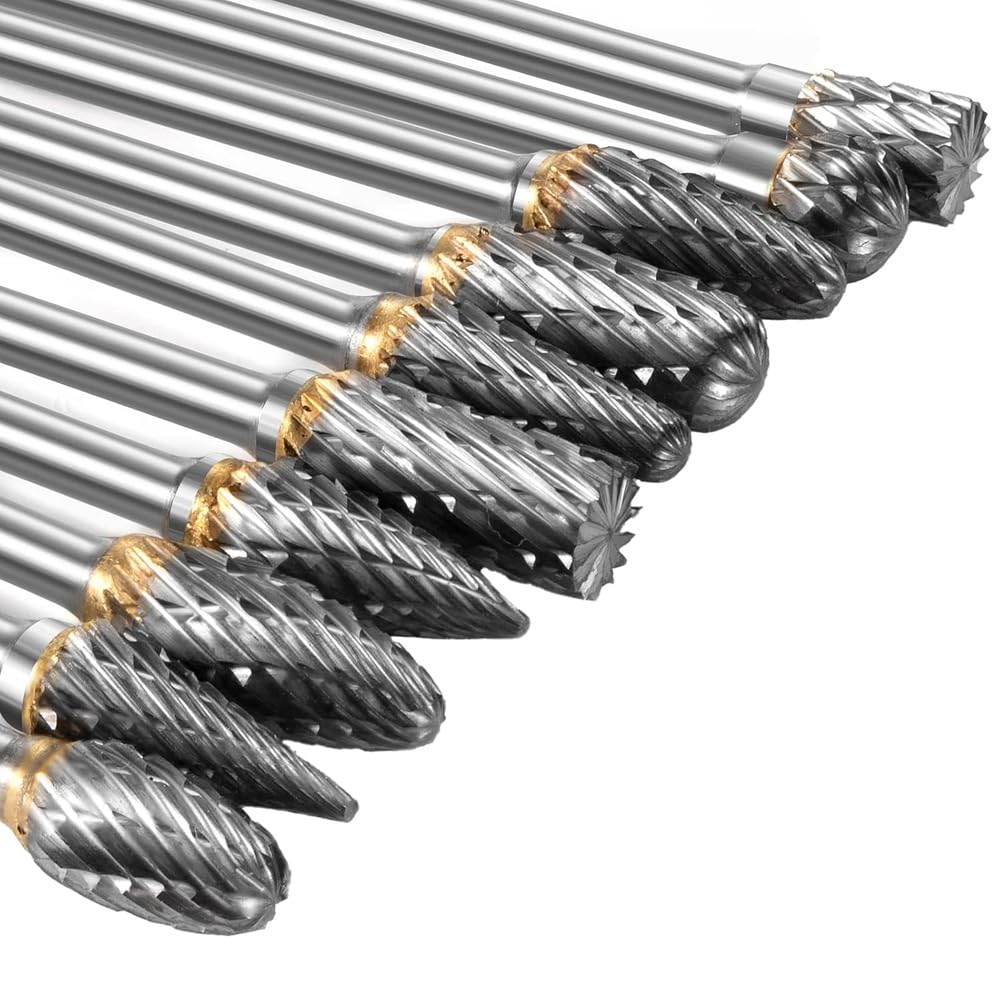 Jnchdghwa Metal Grinding Engraving Porting Carbide Burr Set 10Pcs Die Grinder-Rotary File Rasp for Attachments Cutting Burs Bit