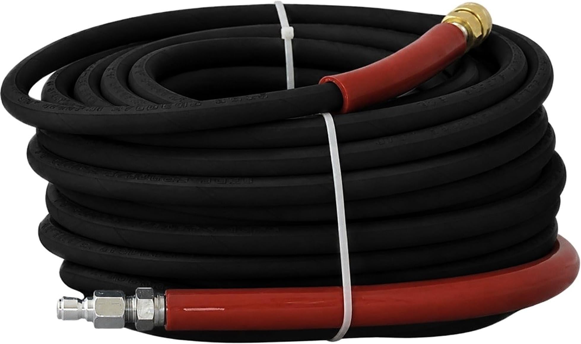 6000 PSI Pressure Washer Hose 3/8 in x 100 ft Black 2-Wire | Double wire braid R2, heavy duty tough cover, quick connect couplers included, rated 275F hot and cold water