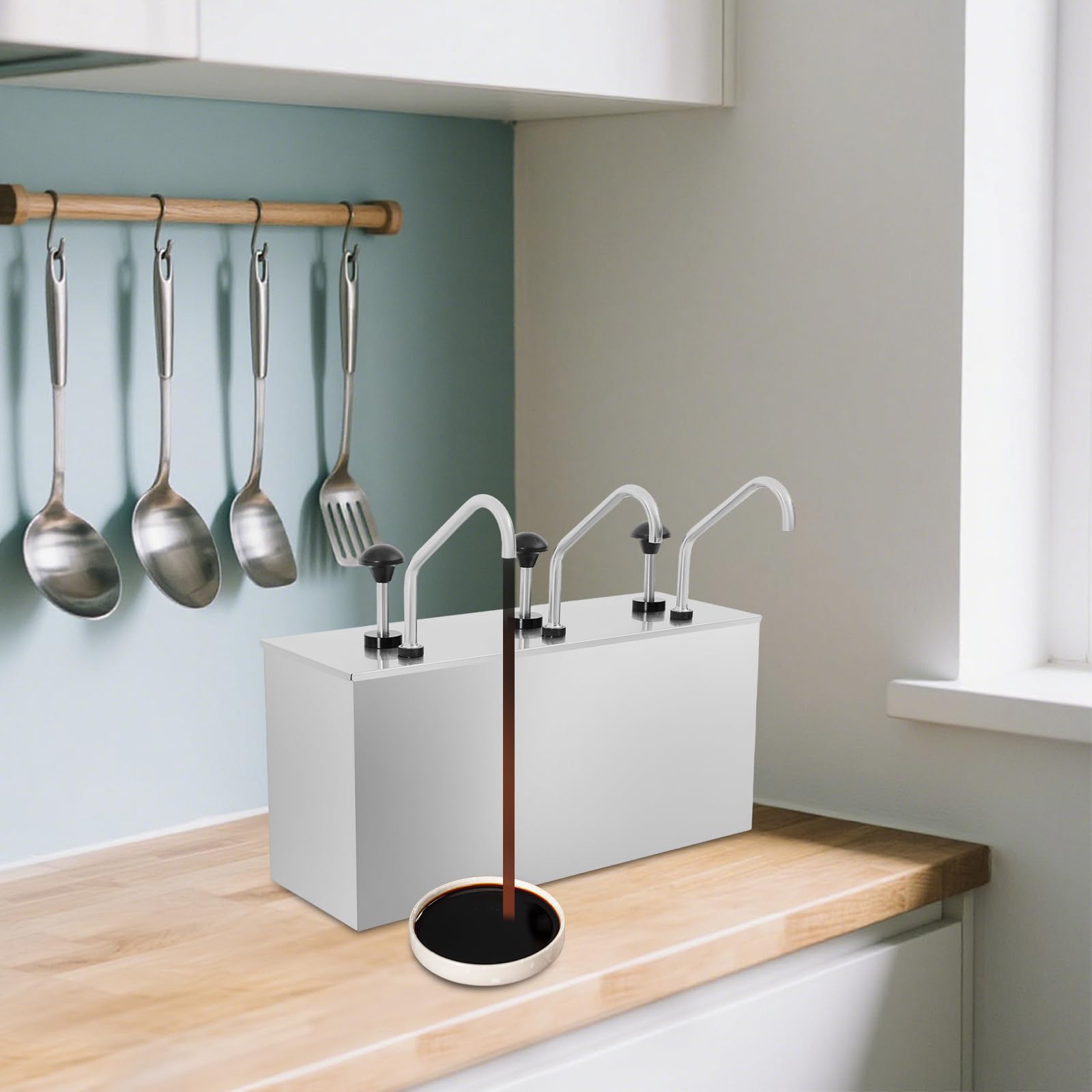 Dispenser per salse in acciaio inox, 12 l, con 3 beccucci, 3 dispenser per ketchup da 4 l, per condimenti per insalata, aceto, salsa di soia, ketchup