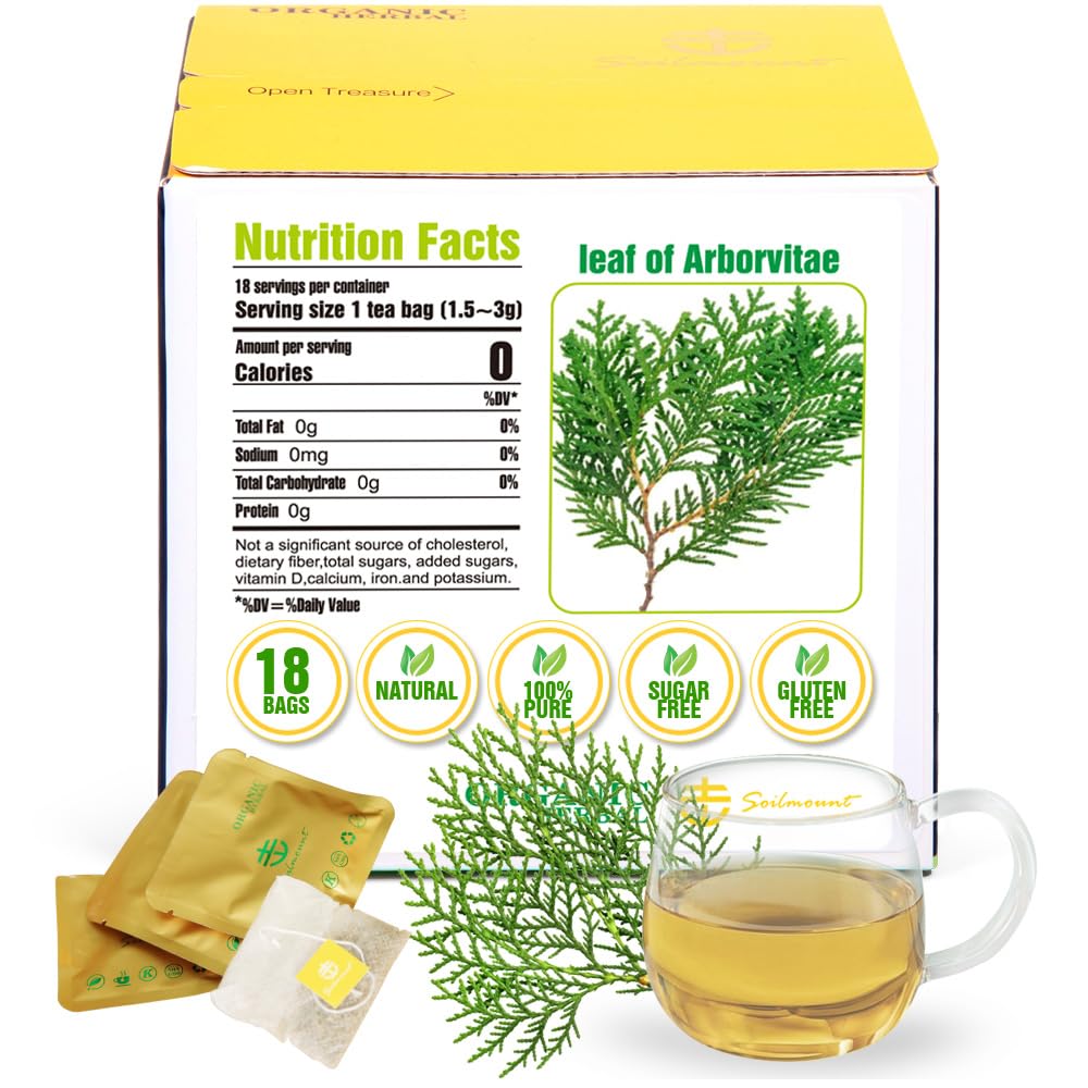 Amazon.com : Soilmount - Thuja Leaf Tea - |Leaf of Arborvitae|Thuja||Ce  bai ye|| - Pure Herbal Tea - Natural, Organic, Non-GMO, Clean  Ingredients, Caffeine Free (18 Tea Bags, Box 1) : Grocery