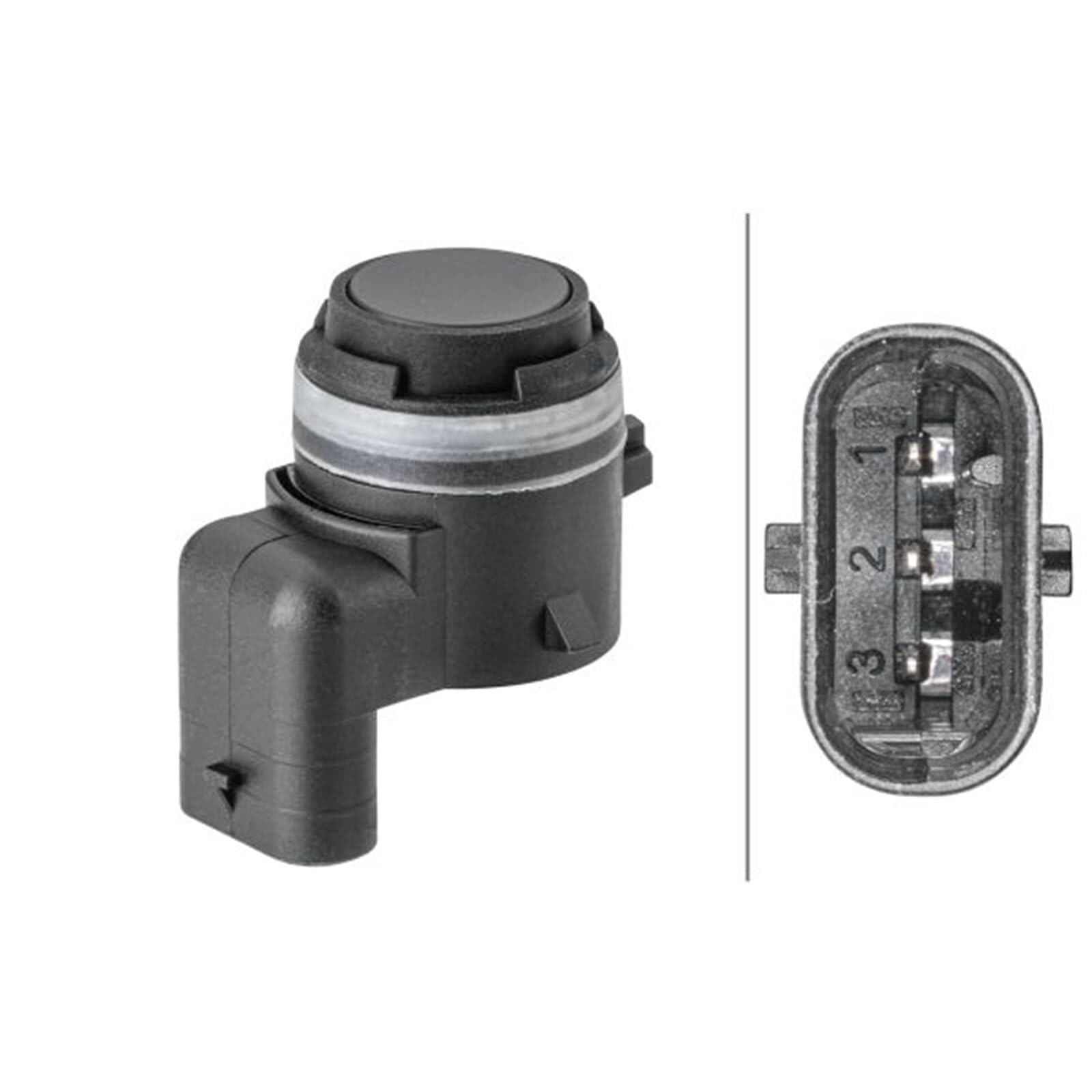 HELLA 6PX 358 141-781 Sensor, auxiliar de aparcamiento - 3polos - enchufado - rebarnizable - con anillod e sujeción