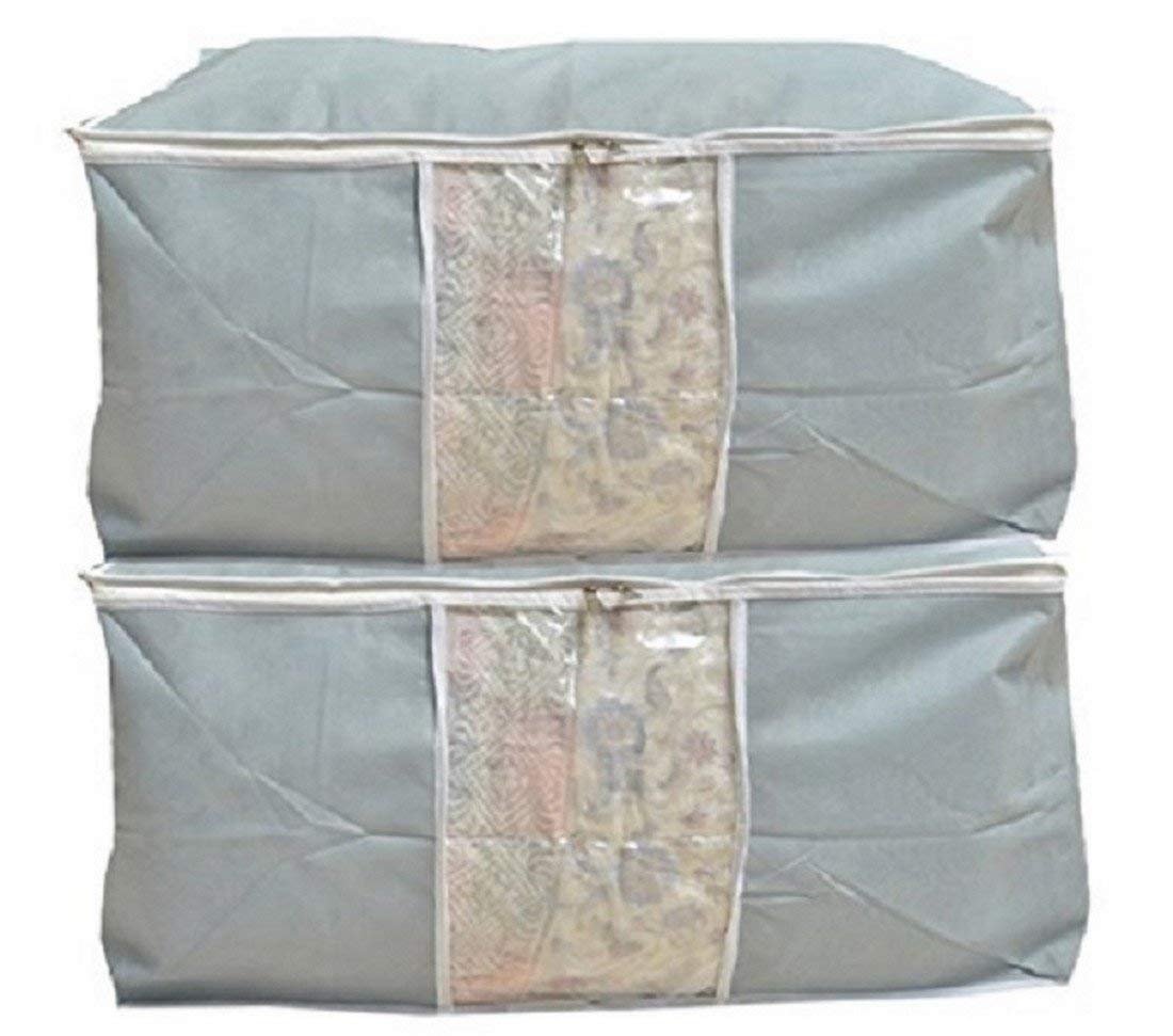 Kuber Industries 2 Pieces Non Woven Underbed Storage Organiser Set, Grey (Underbed004), 47 Cm