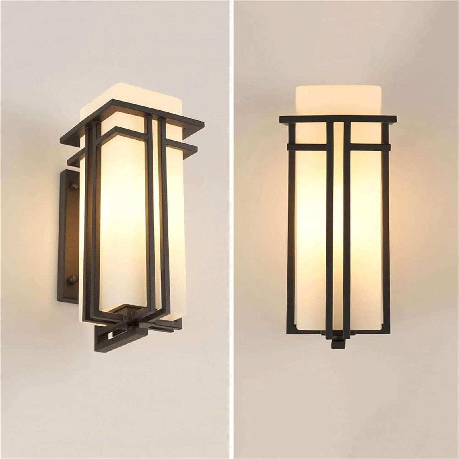 Applique Murale d'extérieur IP65, luminaire de Porche, Fixation Murale, antirouille, Noir Mat, Lanterne Murale étanche avec Abat-Jour en Verre Blanc, Applique Murale d'extérieur pour Jardin, terr