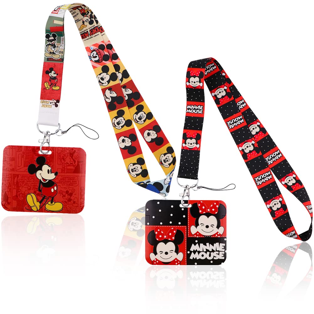 USCW Mickey Minnie Lanyard with ID Badge Holder,Neck Strap Card Case Mickey Minnie Lanyard with Detachable Card Holders for Office School Supplies,ID Card,Keys(B)
