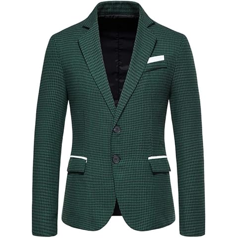 WAIDFU Men's Casual Blazer Sport Coat Lightweight Slim Fit Houndstooth Business Suit Jackets Green Cover