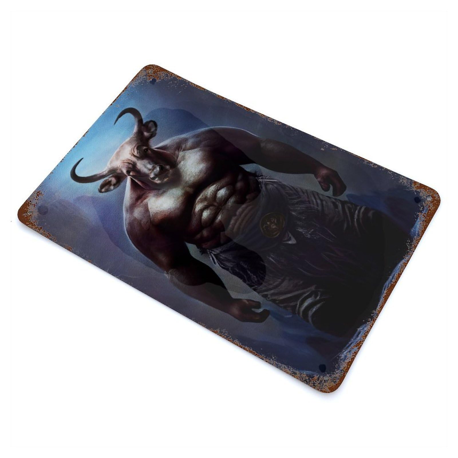 Weathered Tin Sign Cow Fantasy 11.8"x7.9", Rustic Home Decor for Bistro, Counter And Cafe Decor