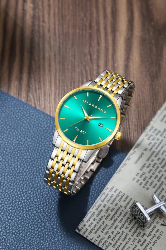 Image of Giordano Analog Quartz Watch for Men with Sunray Dial, Gold-Tone Hands & Hour Markers, Date Display, Stainless Steel Strap and 3 ATM Water Resistant