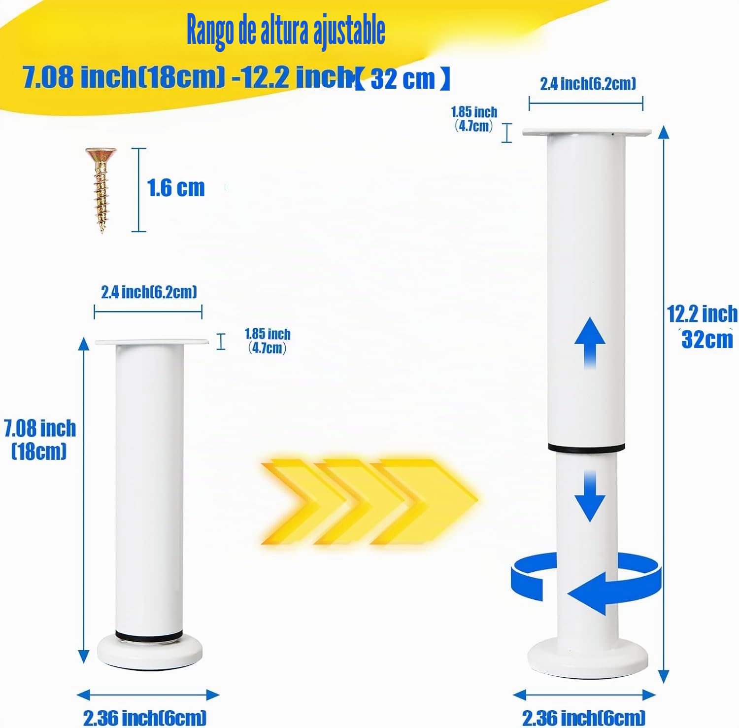 4 PCS Patas Pies Ajustables Pata de MeAjustable,Regulables con 16 Kit Destornillador y Tornillos,para Armarios Mesillas de Noche Camas Escritorios Cómoda Estantería (Blanco, 18-32 cm)