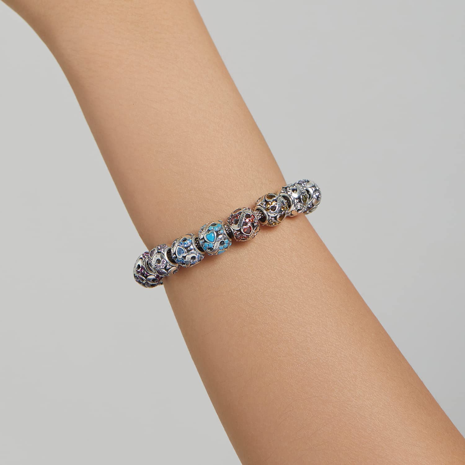 Styczeń - grudzień Charms z kamieniem urodzeniowym 925 srebro Love Heart Ażurowy koralik do bransoletek i naszyjników z cyrkonią DIY Elementy do wyrobu biżuterii (4)