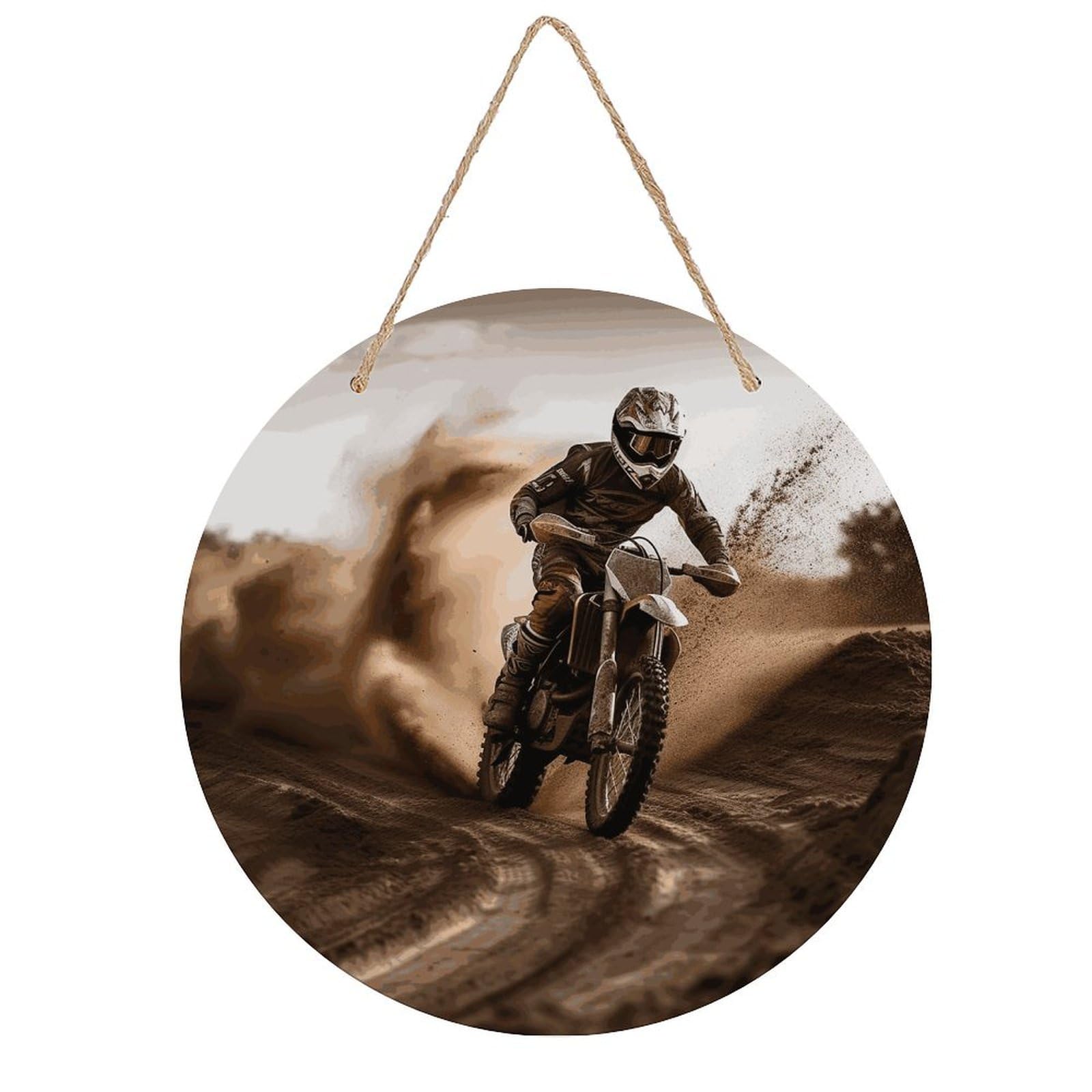 FekiLoot Motocross Wall Art Decor Round Wood Hanging Sign Decoration Wooden Circle Door Sign Round Hanging Decorative Wood Plaque Door Hanger for Home Outdoor Indoor Decoration