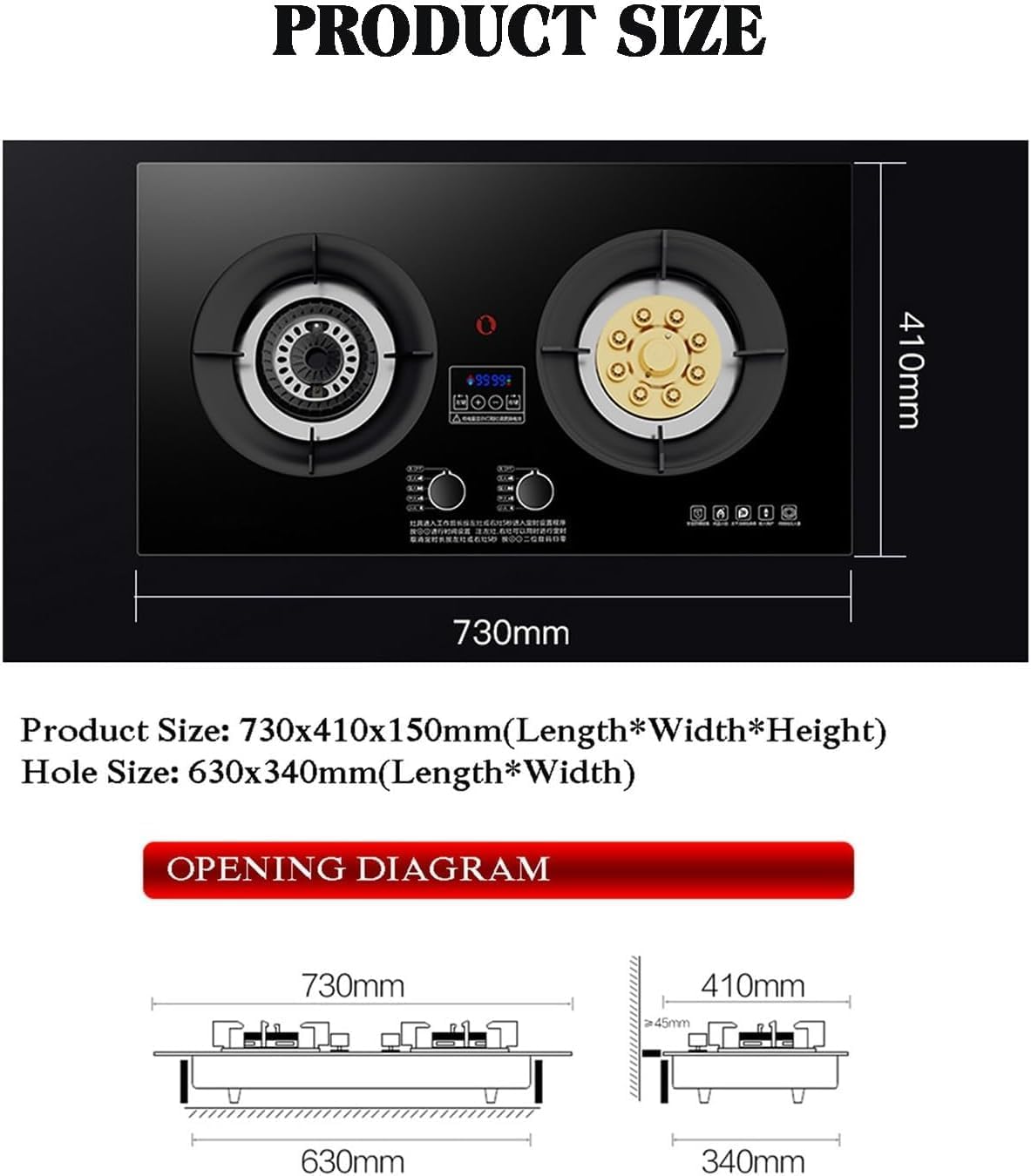 Gas Cooktop,NG/LPG,Tempered Glass Panel,Desktop/Embedded Gas Hob,for Caravan Home Camping Catering,with Turn Off the Fire Regularly(Ng)