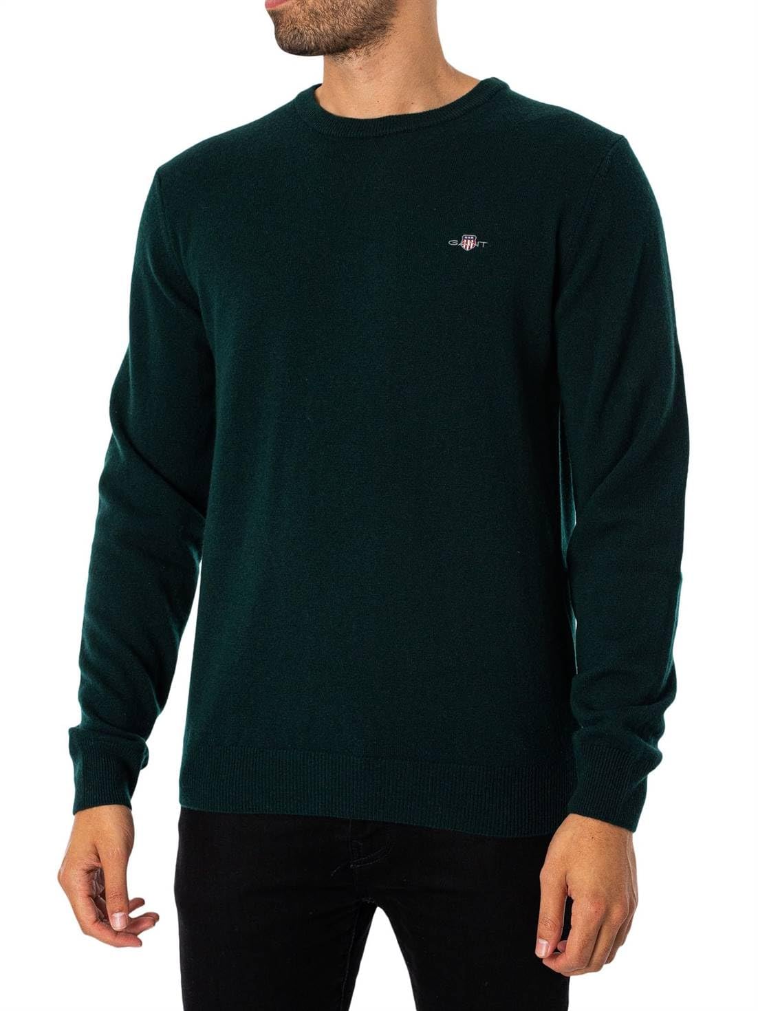 GANT Mens Superfine Lambswool Sweatshirt Green, Tartan Green, XL