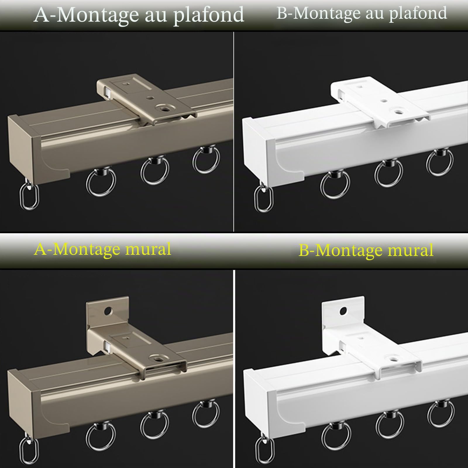 Rail De Rideau Robuste, Rail Rideaux En Alliage D'aluminium, Séparateur De Pièce De 100-500cm, Tringle À Rideaux Coulissante Pour Plafond Et Mur(A-ceiling,170cm/66.9in(2x85cm))
