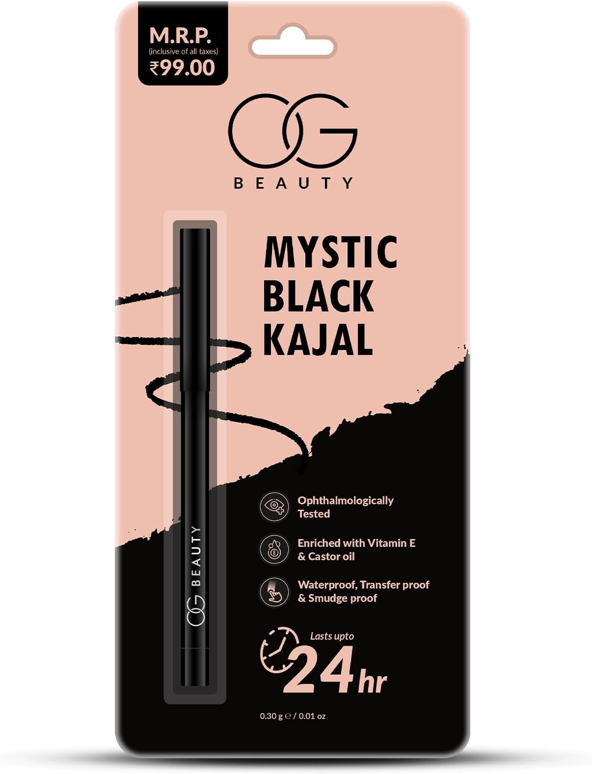 Mystic Black Kajal | Waterproof & Smudge-Proof | Intense Long-Lasting Eye Liner | Enriched with Vitamin E & Castor Oil