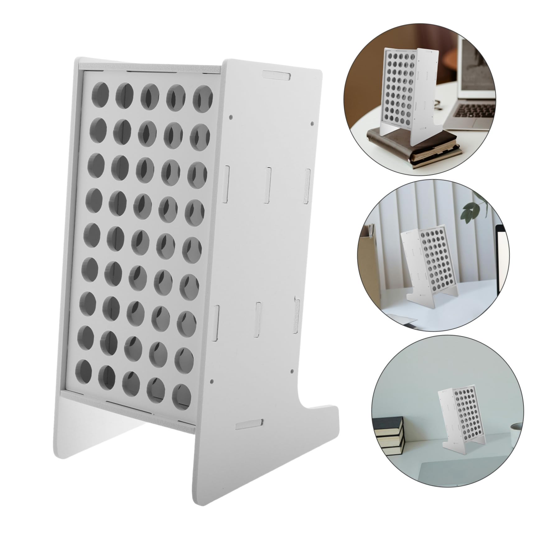 ORFOFE Espositore Penne Inclinato 45 Fori in Plastica Bianco, Organizer per Pennarelli da Scrivania Salvaspazio, per Back To School Party e Uso Domestico