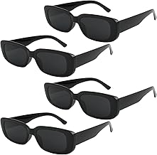 Annlpoy 4 Pieces Sunglasses Women Men Rectangular Retro Small Glasses Glasses Trendy 90s UV400 Protection PC Frame Lightweight for Summer & Outdoor Activities