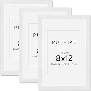 8x12 Oak Wood Picture Frams - Minimalist 8x12 Oak Wood Frames, 8"x12" Picture Frame Wood, Natural Solid Wooden Picture Frames for Wall Art Photo and Prints(3 Pack, White)