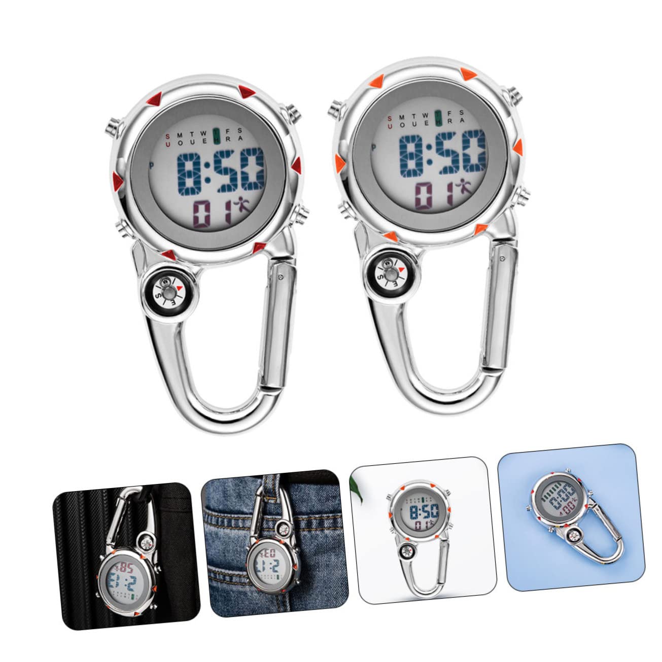 UPKOCH Taschenclip An Der Uhr Outdoor -Clip Uhr Mit Bergsteigerschnalle Tragbare Uhr Metallclip An Der Uhr Taschenuhren Mehrzweckuhr Aus Metall Ansteckuhren