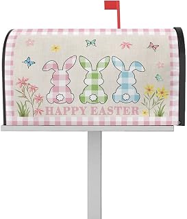 Mailbox Covers Magnetic Post Box Cover Happy Spring Easter Buffalo Check Plaid Bunny Rabbit Mailbox Cover for Outdoor Garden Yard Decorations Standard Size 18.5" X 21.7"