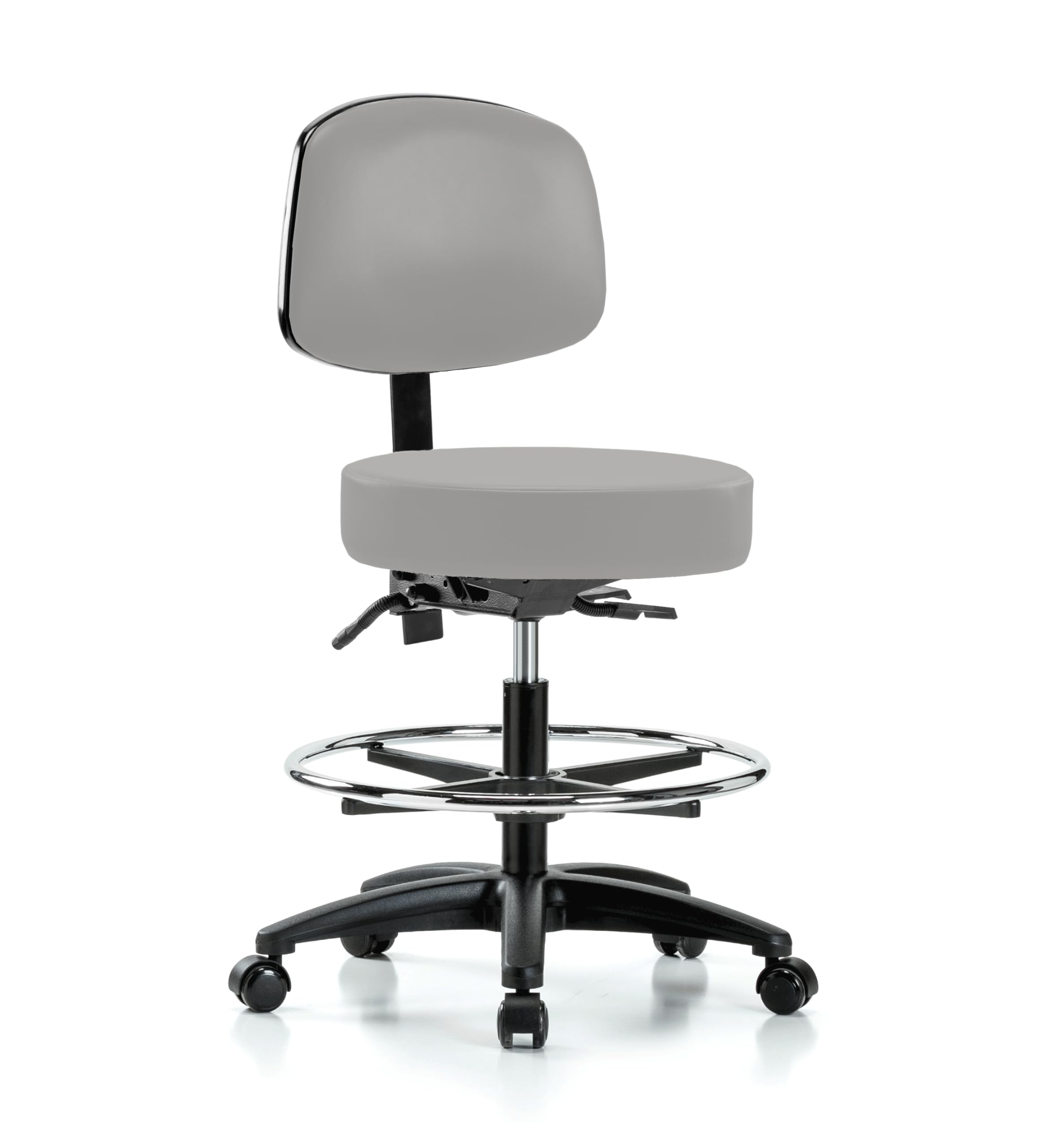 Perch Exam Stool with Foot Ring, Casters, 20.75-28.75", Grey