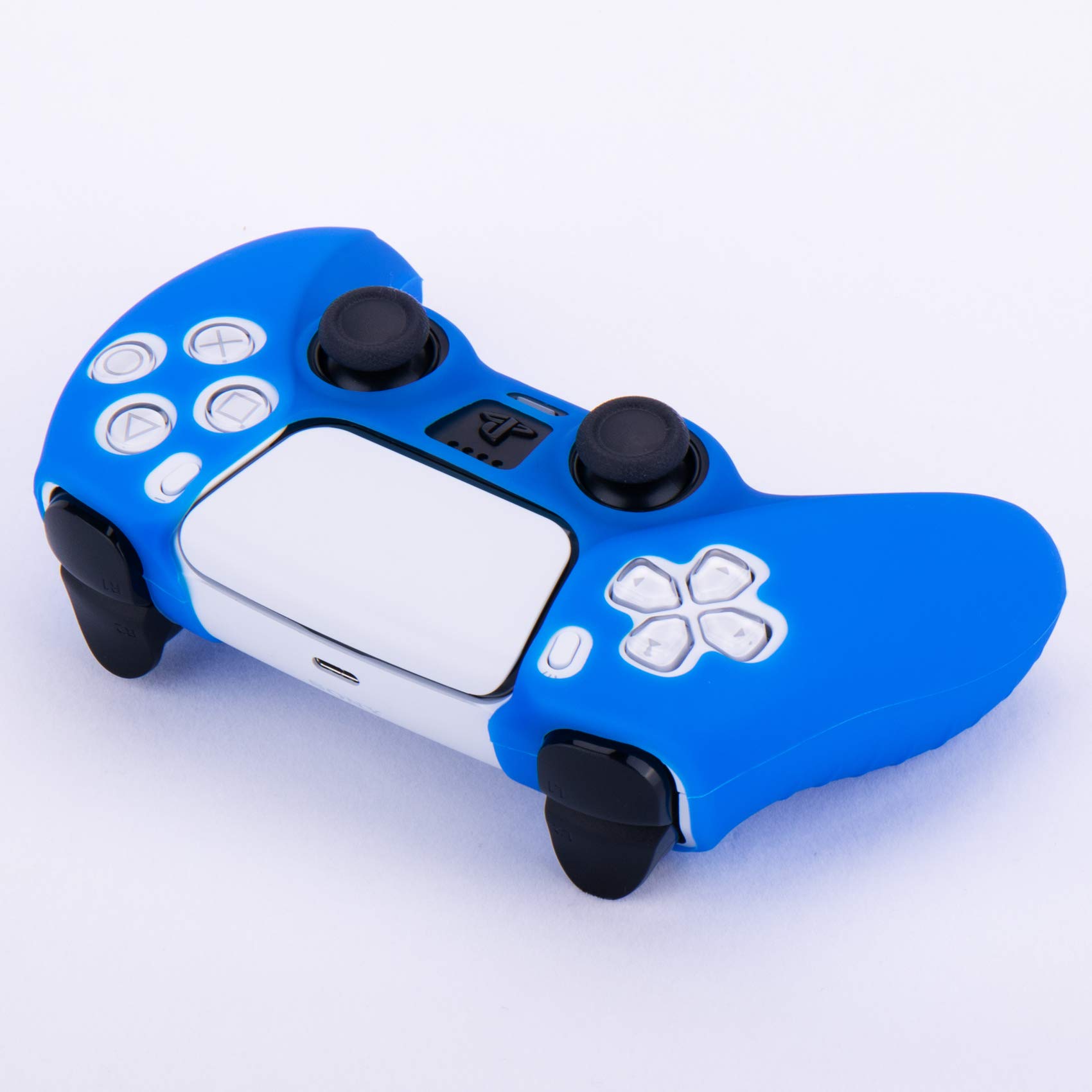 YoRHa Custodia in Silicone Cover Skin per PS5 Dualsense Controller (Blu) x 1 con Copri levette Analogiche x 10