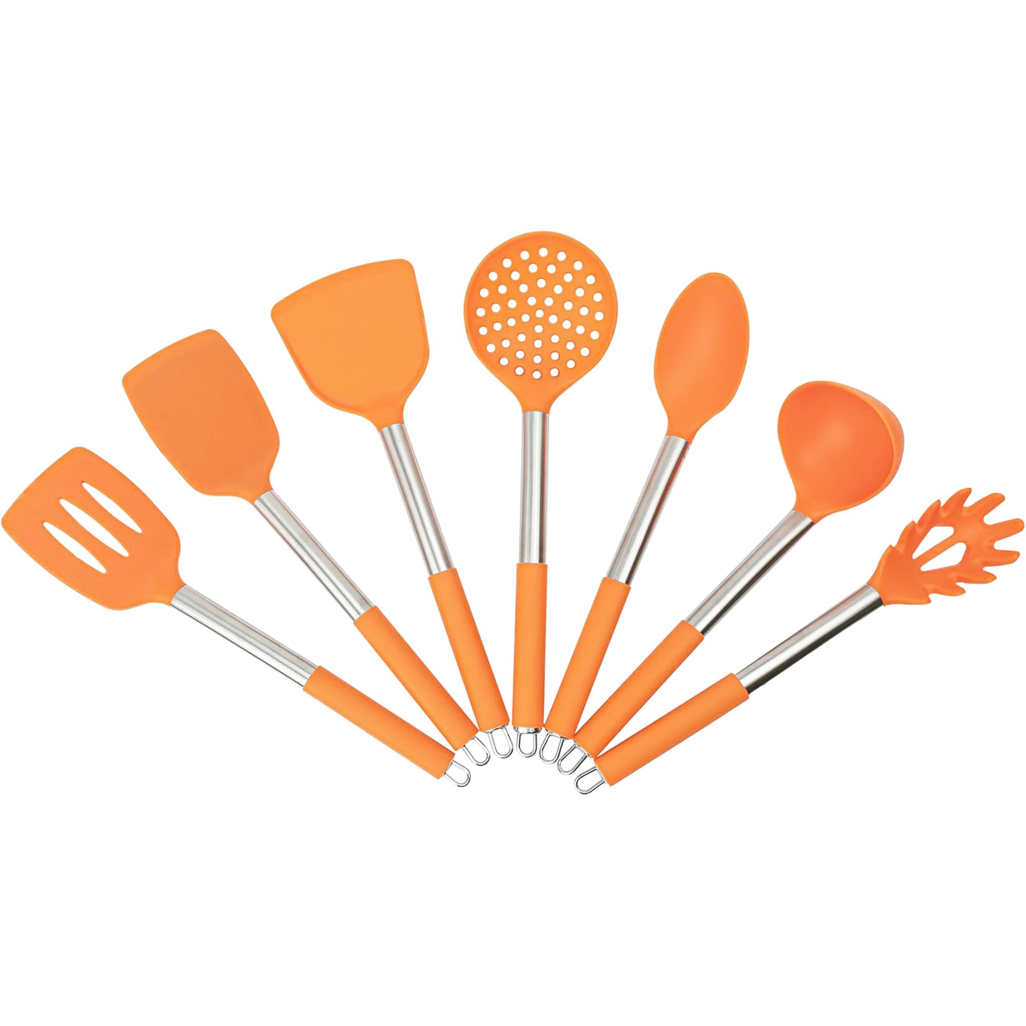 7PCS Cooking Utensil Set, Stainless Steel Handles, Silicone Non-Toxic BPA-Free, Kitchen Spatulas, Kitchen Tools Gift Set for Nonstick Cookware Food-Grade Heads - Silicone Gadgets (Orange)