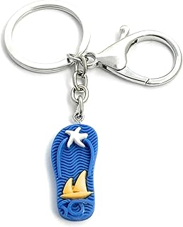 FizzyButton Gifts Beach Holiday Flip Flop Keyring Key Ring and Lobster Clasp with Resin Charm