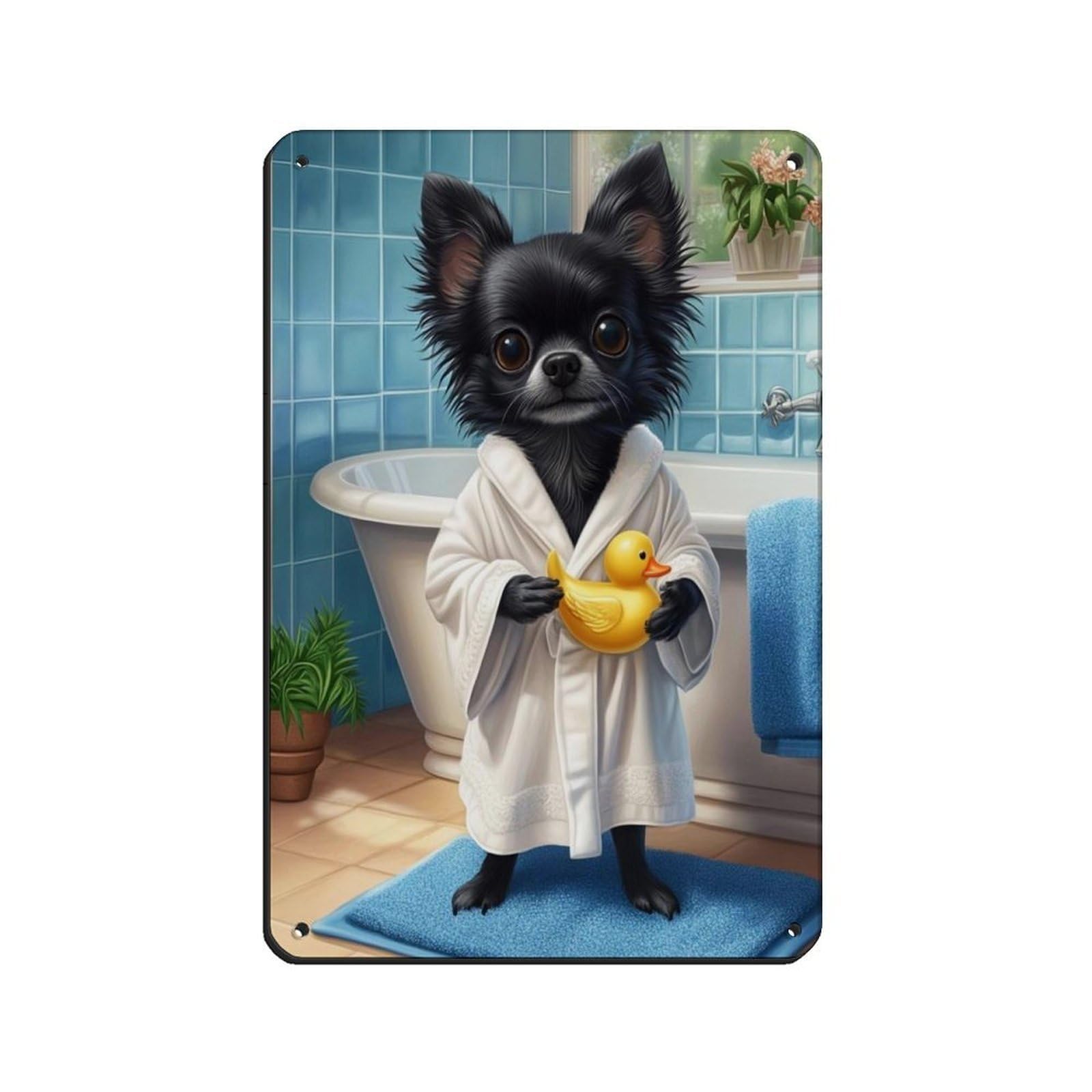 Black Chihuahua in Bathtub Art (2) Retro Poster Metal Tin Sign Chic Art Retro Iron Painting Bar People Cave Cafe Family Garage Poster Wall Decoration 8x12inch(20x30cm)