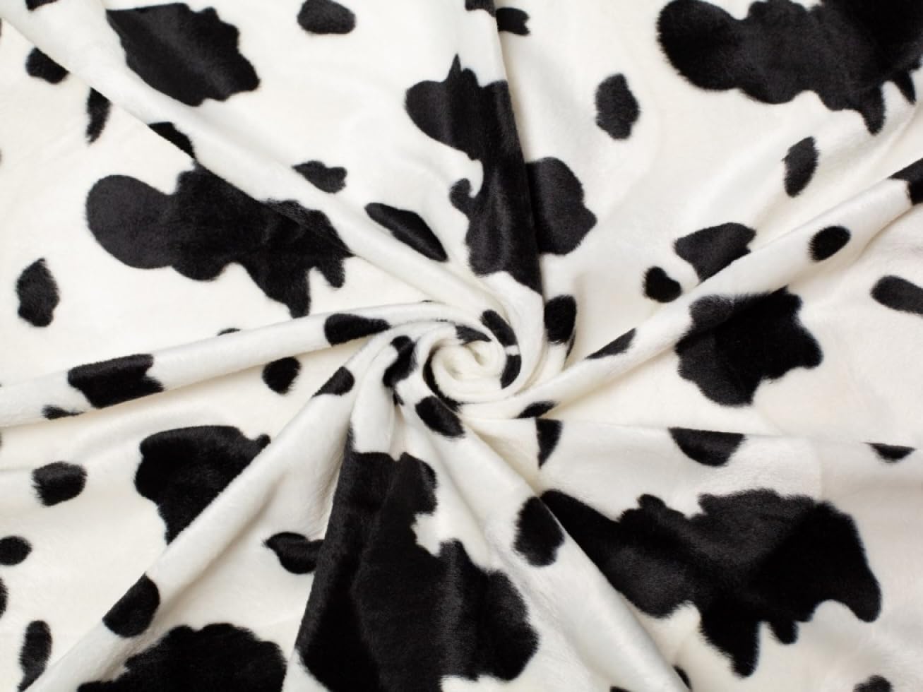 Minerva Animal Print Polyester Velboa Fabric Black/White Cow - per metre