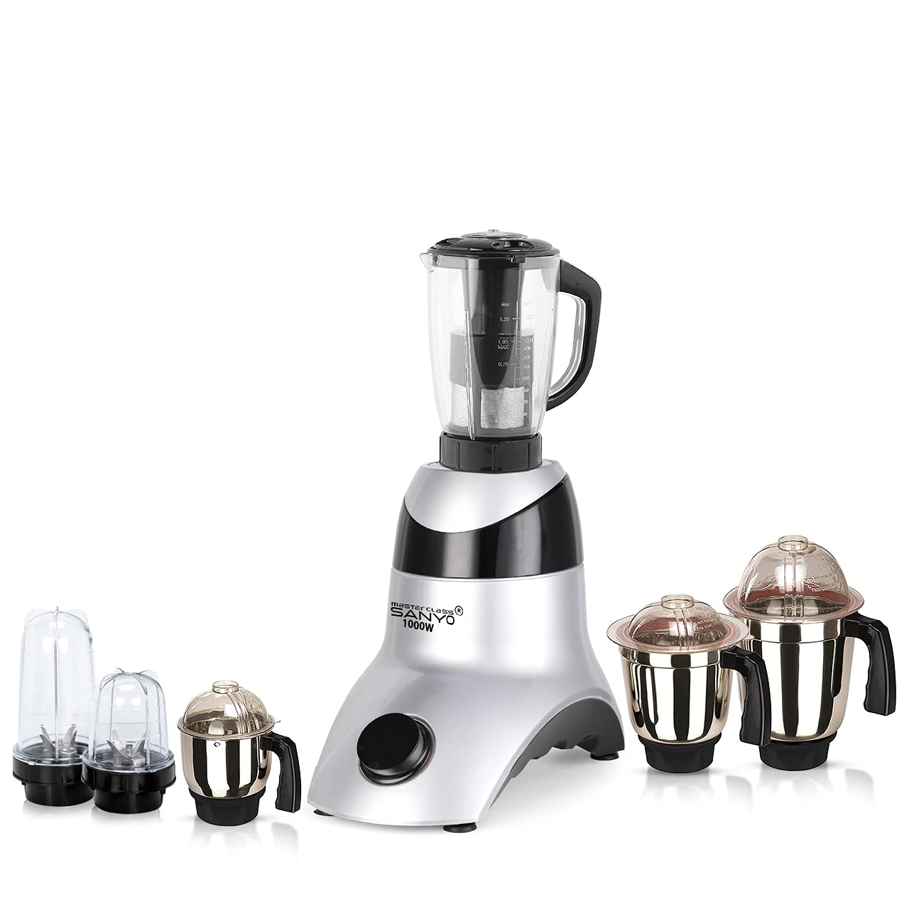 MasterClass SanyoNORTEP21 1000-Watt Mixer Juicer Grinder with 6 Jar (2 Bullet Jar, 1 Juicer Jar, 1 Wet Jar, 1 Dry Jar and 1 Chutney Jar) - SilverBlack