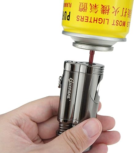 Miniatura 2 de Encendedores de butano de antorcha de cigarros recargables con cortador de perforación juego de doble chorro fuerte llama resistente al viento