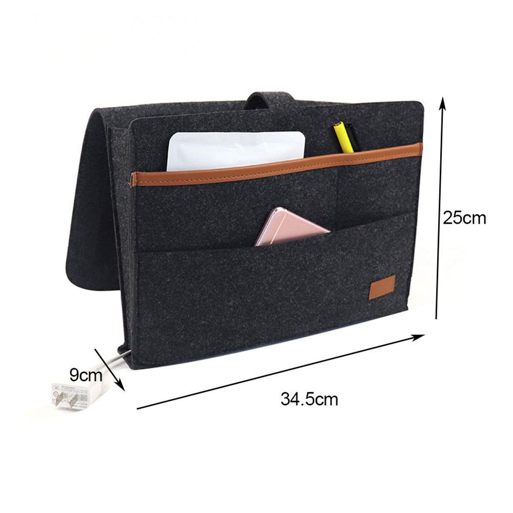 Organizer Da Comodino In Feltro | Tasca Portaoggetti | Antiscivolo | Per Letto O Divano | Nero