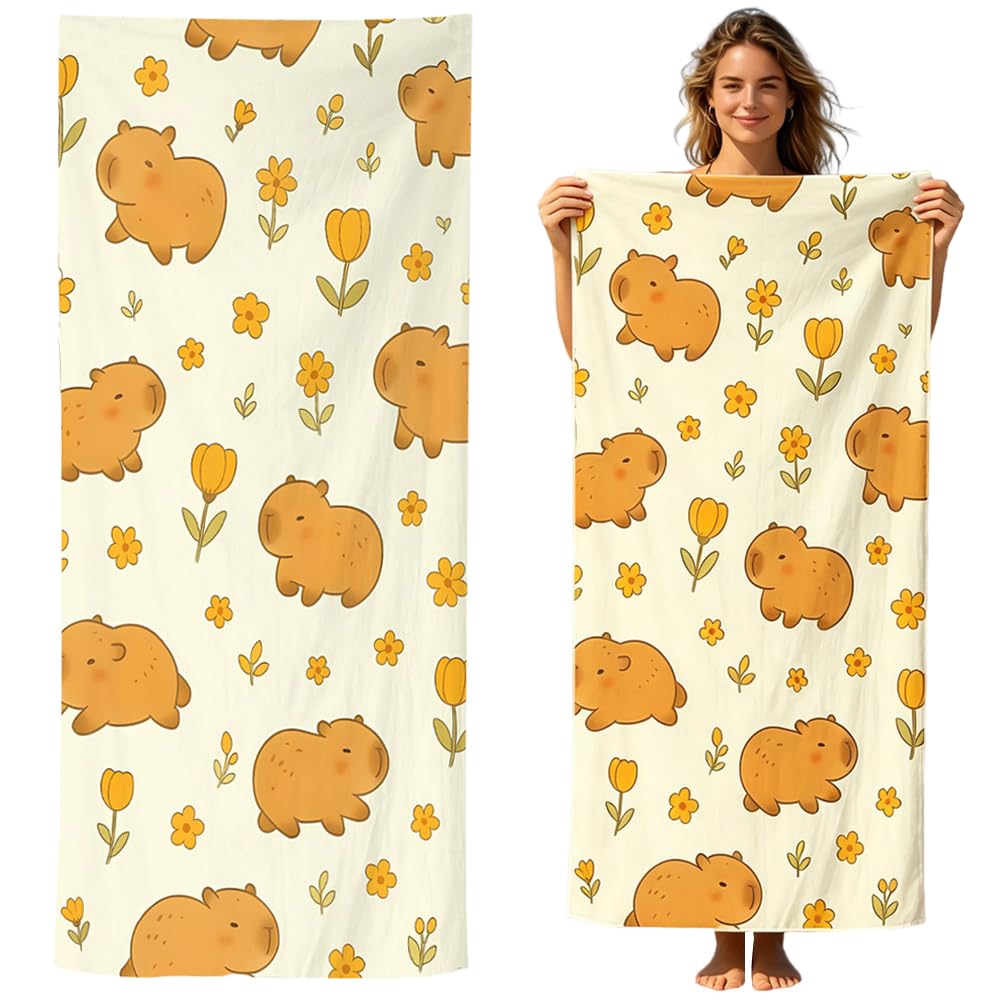 YskerrigToy Capybara Beach Towel, Bath Towel, Personalised Towel, Soft Beach Towels, Quick-Drying Shower Towels, Fitness Towel, Microfibre Towel for Beach, Swimming, Surfing, Bath, Pool