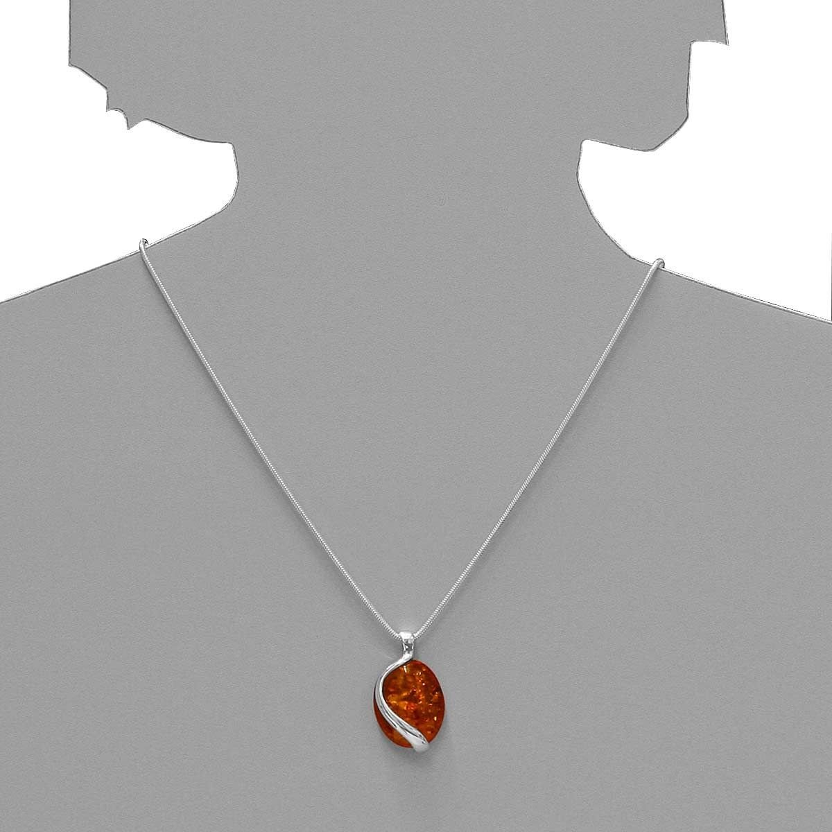 Damen-Halskette 925 Sterling Silber 1 Bernstein 45 cm