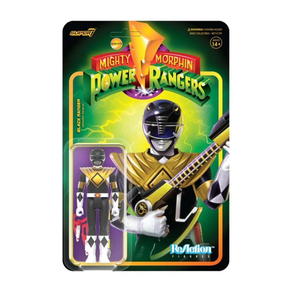 Super7Mighty Morphin Power Rangers Black Ranger (Dragon Shield) - 3.75" Power Rangers Action Figure Classic TV Show Collectibles and Retro Toys