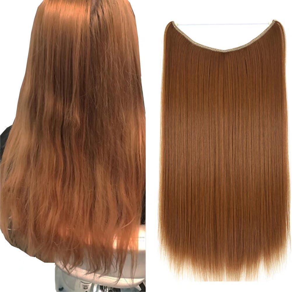 iLUU 22" Hair Extensions with Hidden String Straight Invisible Wire Hair Extensions Honey Blonde Transparent Fish Line Hairpieces Hairpiece Synthetic