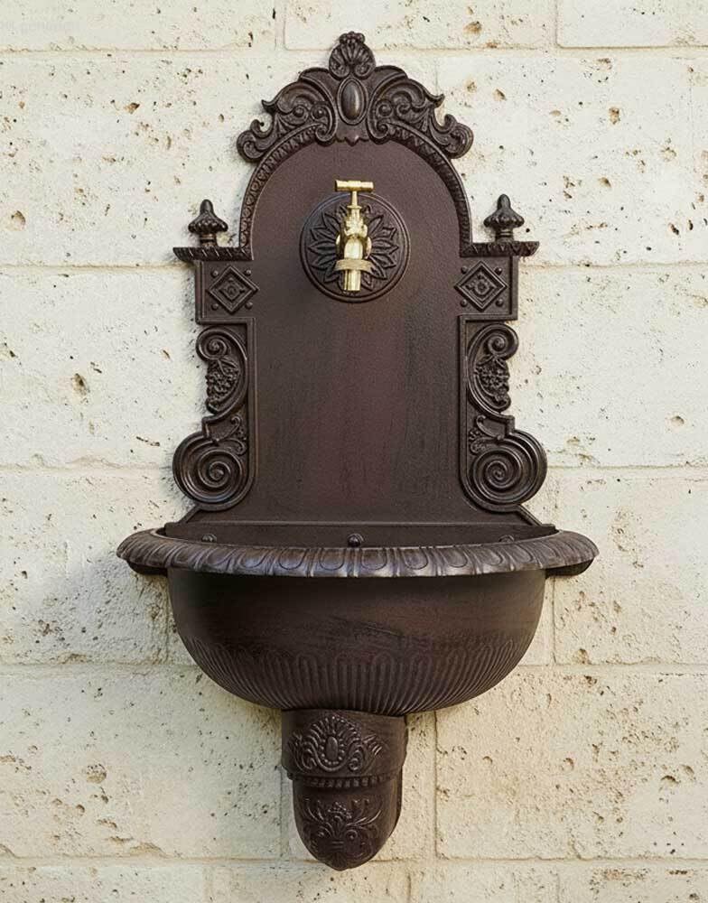 zeitzone Wandbrunnen Antik-Stil Waschbecken mit Wasserhahn Nostalgie Metall Braun