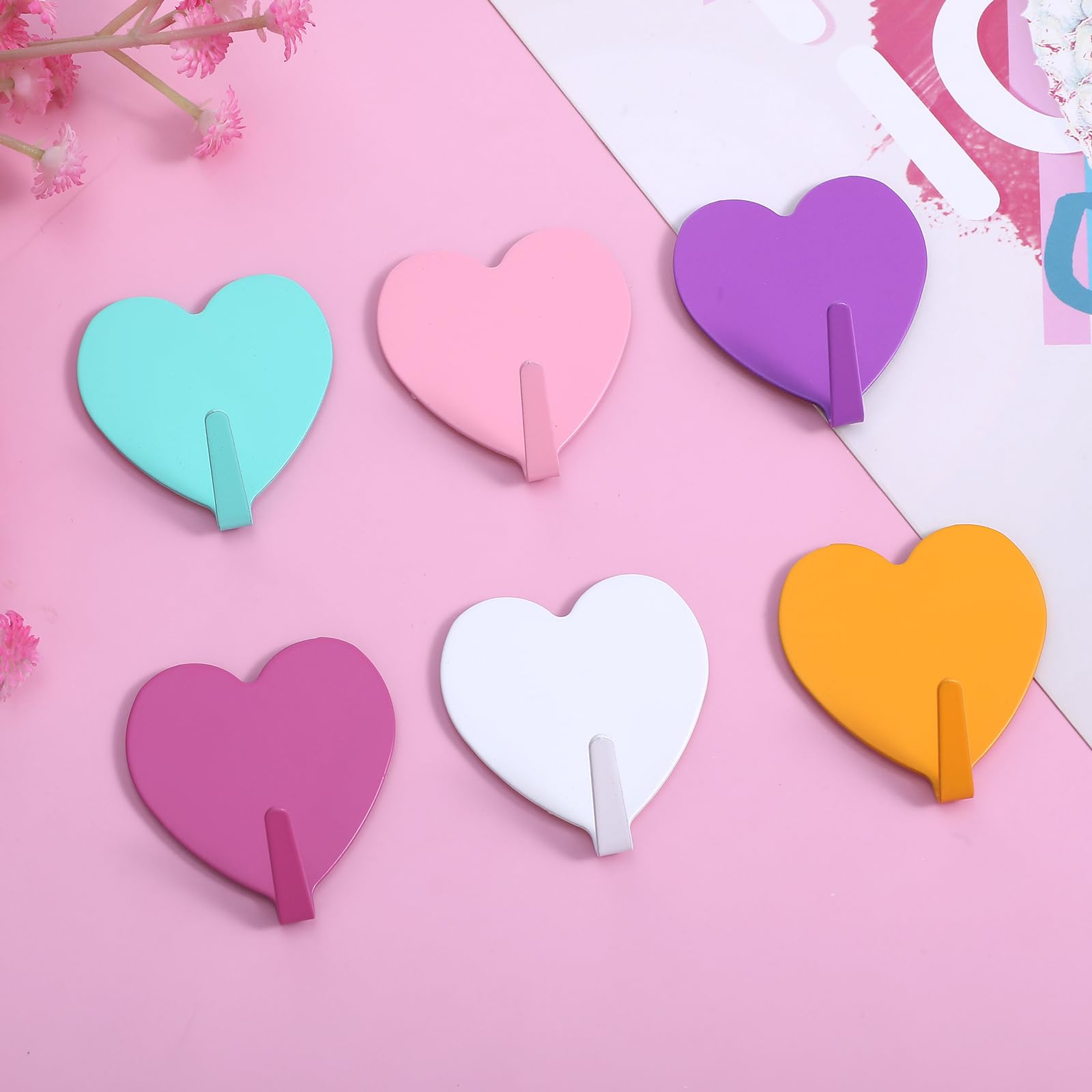 Dimeho 6 ganchos autoadhesivos de pared ganchos decorativos para colgar perchas de acero inoxidable coloridos ganchos adhesivos sin taladrar para toallas de baño, casa, llaves, cocina, oficina, aula