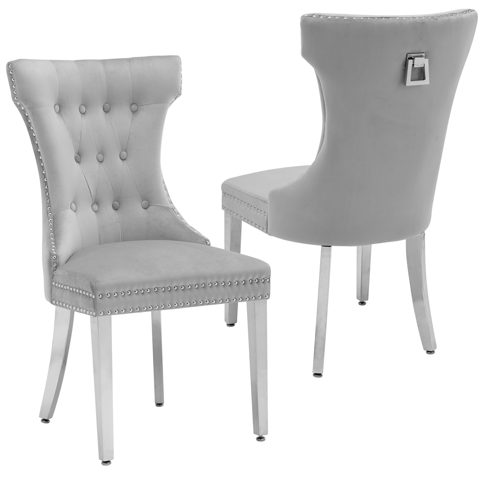 Creek Vista Velvet Dining Chairs Set of 2, Upholstered Dining Room Chair with Stainless Legs, Tufted Kitchen Chair with Button Back and Pull Ring,